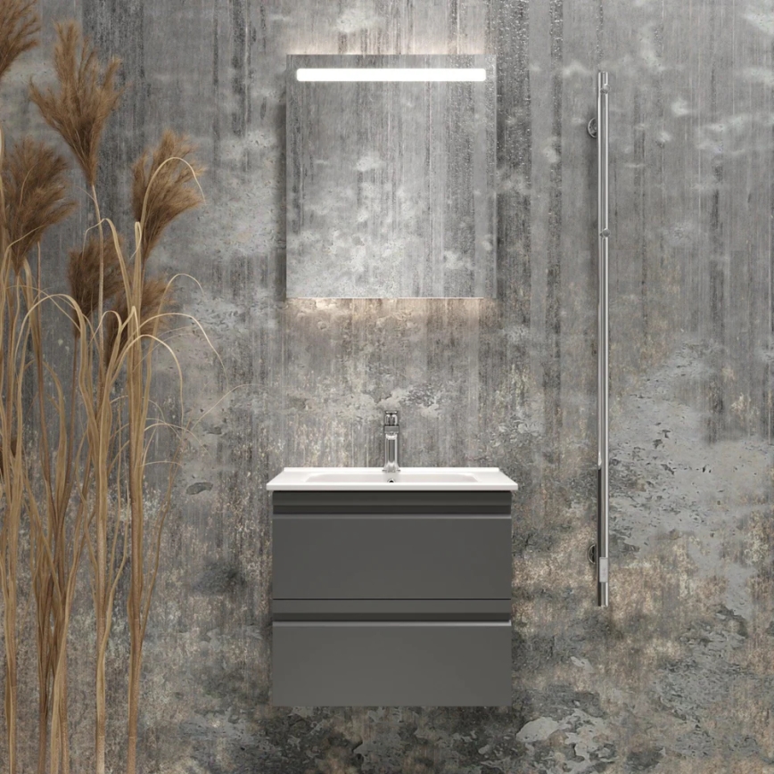 Mueble de baño VIGO con lavabo + espejo de pared retroiluminado LED/10W/230V IP44 gris