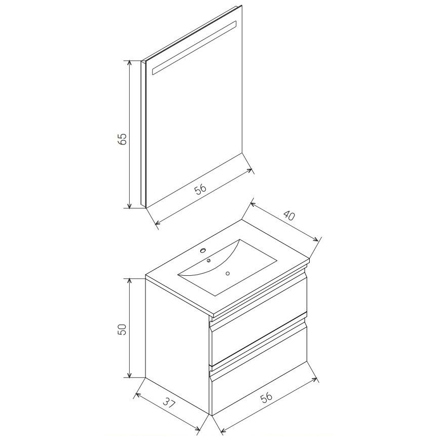 Mueble de baño VIGO con lavabo + espejo de pared retroiluminado LED/10W/230V IP44 gris