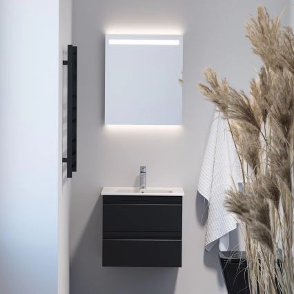 Mueble de baño con lavabo VIGO + espejo de pared LED con retroiluminación LED/10W/230V IP44, negro