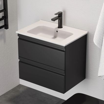 Mueble de baño con lavabo VIGO + espejo de pared LED con retroiluminación LED/10W/230V IP44, negro