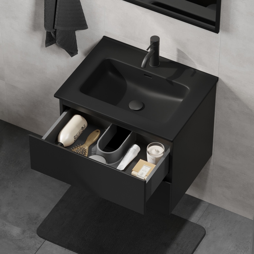 Mueble de baño CONOR con lavabo, 61 cm, negro
