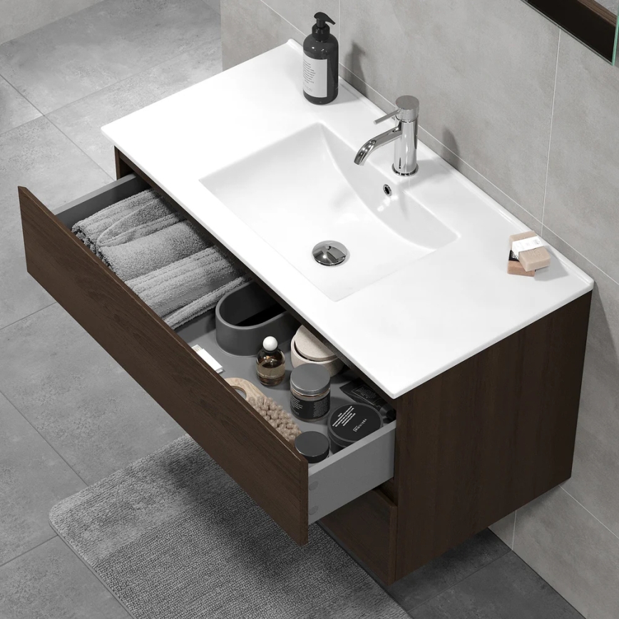 Mueble de baño HENRY con lavabo, 91 cm, nogal