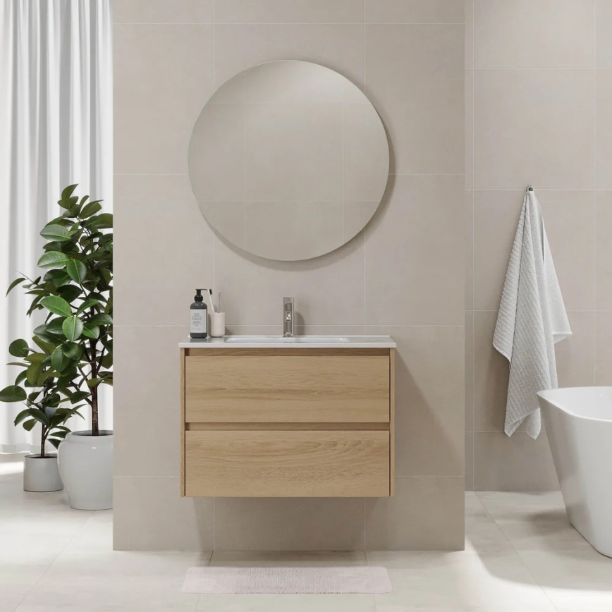 Mueble de baño LYKE con lavabo, 80 cm, roble
