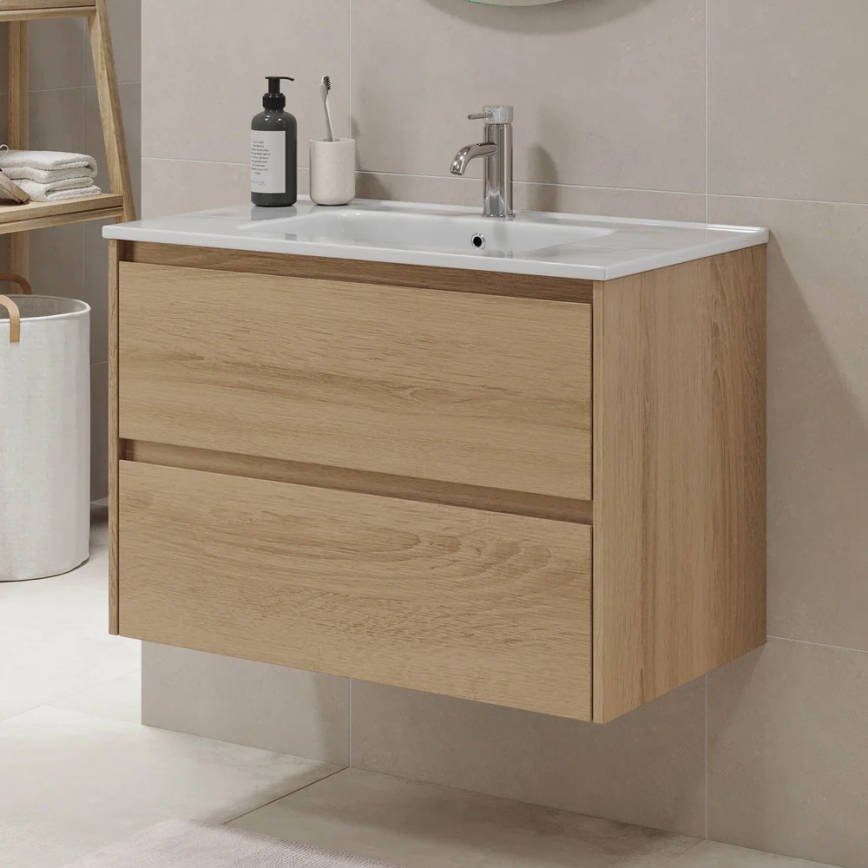 Mueble de baño LYKE con lavabo, 80 cm, roble