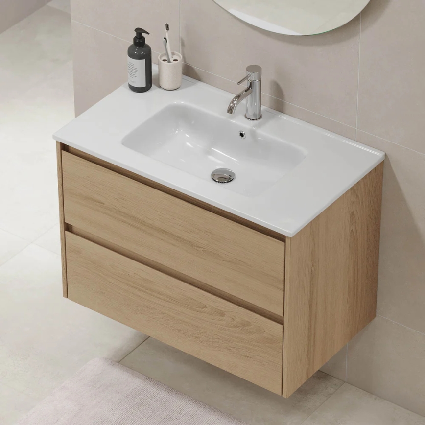 Mueble de baño LYKE con lavabo, 80 cm, roble