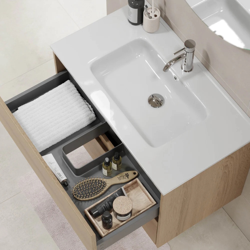 Mueble de baño LYKE con lavabo, 80 cm, roble