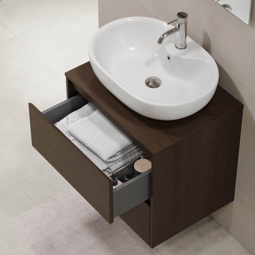 Mueble de baño TRONDHEIM para lavabo de 60 cm, nogal