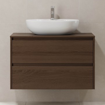Mueble de baño TRONDHEIM para lavabo de 90 cm, acabado nogal