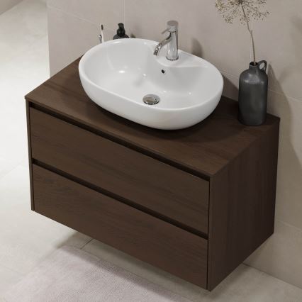 Mueble de baño TRONDHEIM para lavabo de 90 cm, nogal