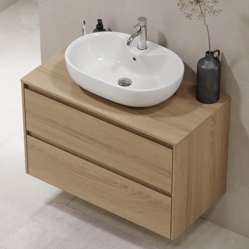 Mueble de baño TRONDHEIM para lavabo de 90 cm, roble