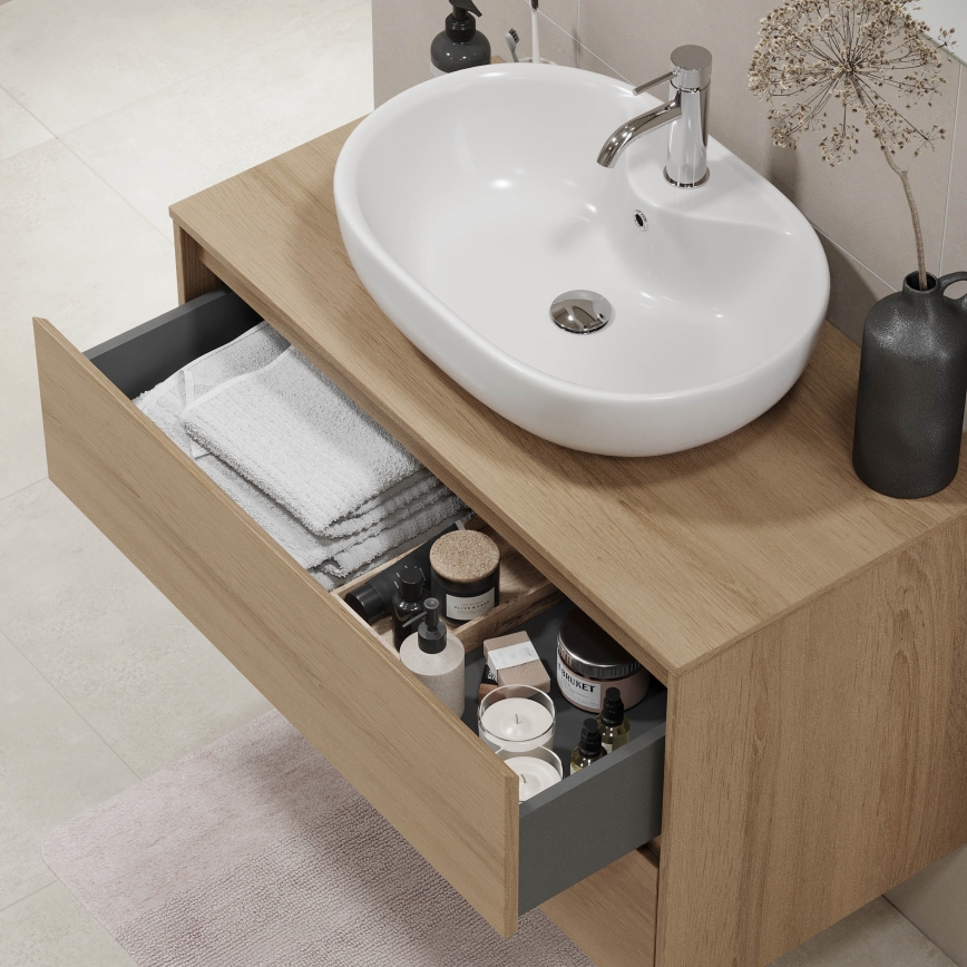 Mueble de baño TRONDHEIM para lavabo de 90 cm, roble