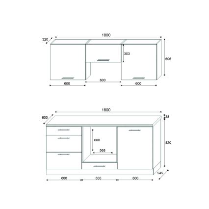 Mueble de cocina CELESTE 180 cm blanco brillante