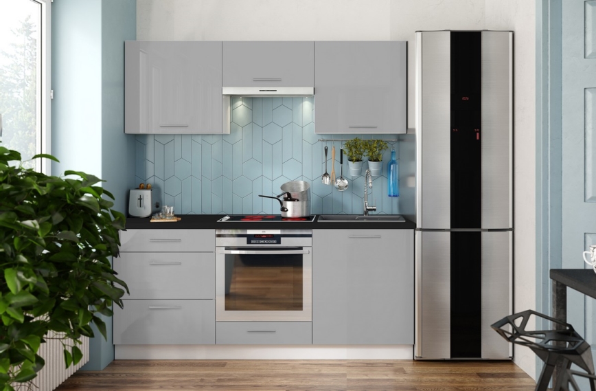 Mueble de cocina CELESTE 180 cm, gris brillante