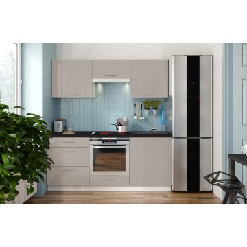 Mueble de cocina CELESTE 180 cm, lacado brillante en taupe