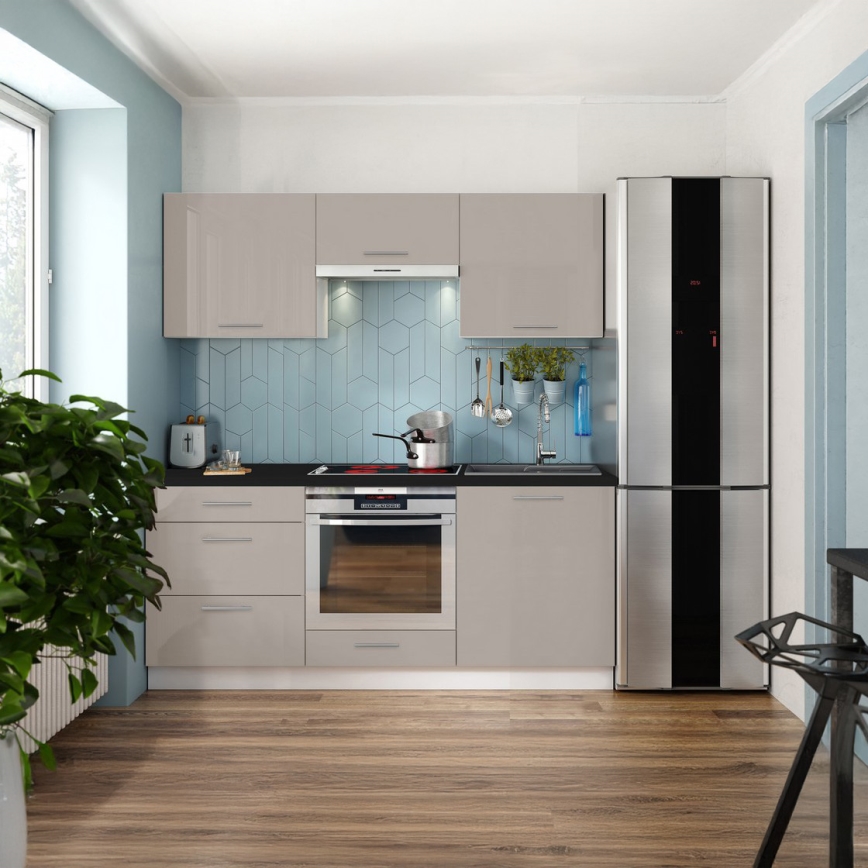 Mueble de cocina CELESTE 180 cm, lacado brillante en taupe