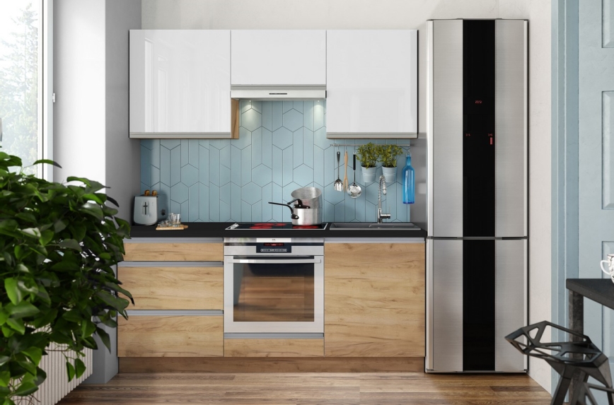 Mueble de cocina MARINA 180 cm, roble craft/blanco brillo
