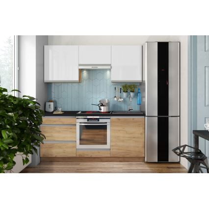 Mueble de cocina MARINA 180 cm, roble craft/blanco brillo