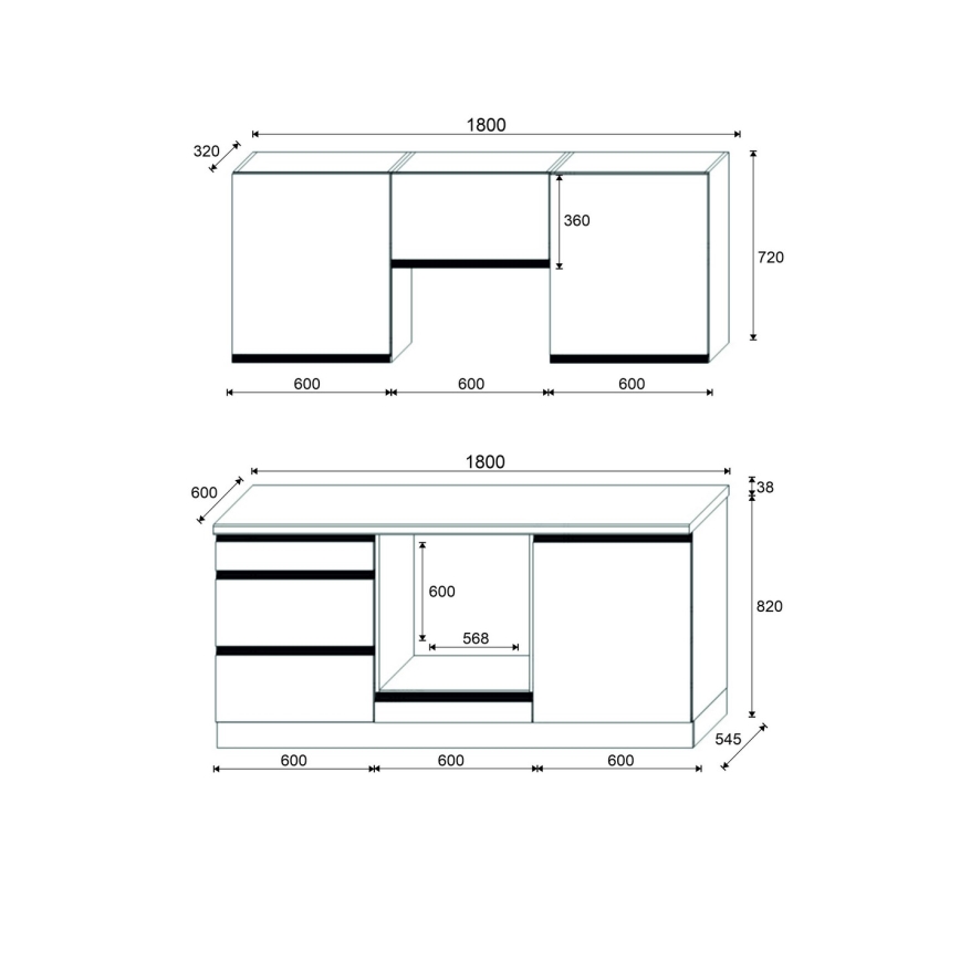Mueble de cocina MARINA 180 cm, roble craft/blanco brillo
