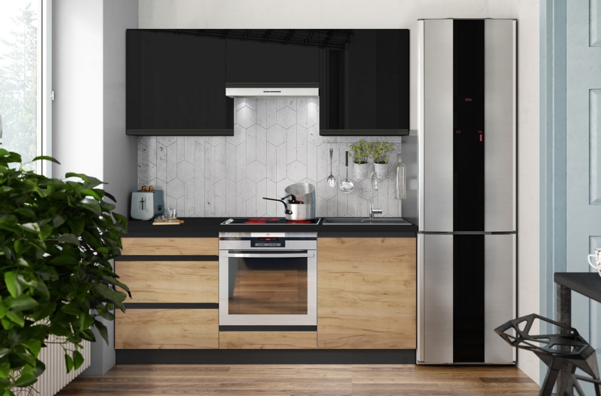 Mueble de cocina MARINA 180 cm roble craft/negro brillante