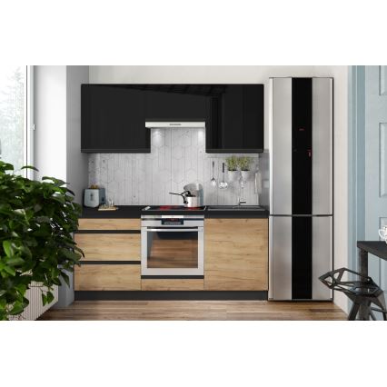 Mueble de cocina MARINA 180 cm roble craft/negro brillante