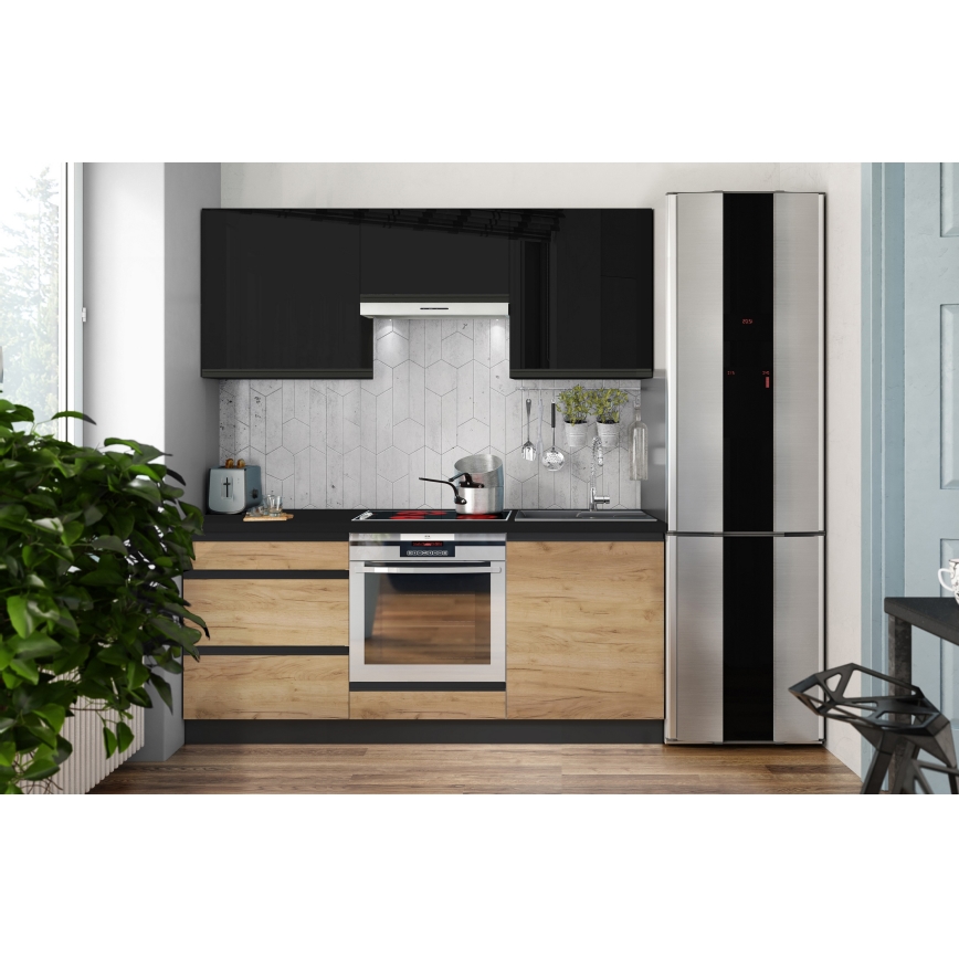 Mueble de cocina MARINA 180 cm roble craft/negro brillante