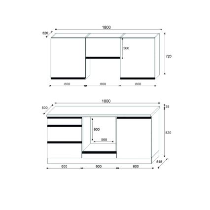 Mueble de cocina MARINA 180 cm roble craft/negro brillante
