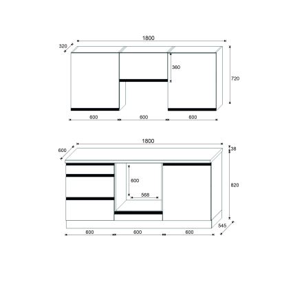 Mueble de cocina MARINA 180 cm roble craft/negro brillante