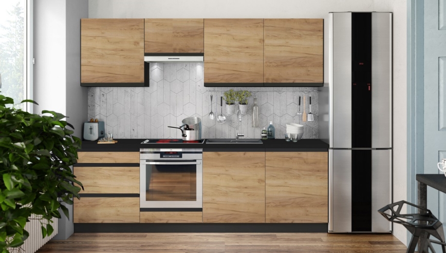 Mueble de cocina MARINA 240 cm, acabado roble craft