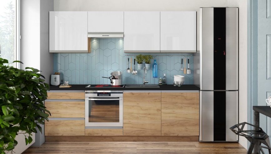 Mueble de cocina MARINA 240 cm roble craft/blanco brillante