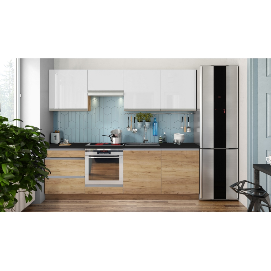 Mueble de cocina MARINA 240 cm roble craft/blanco brillante