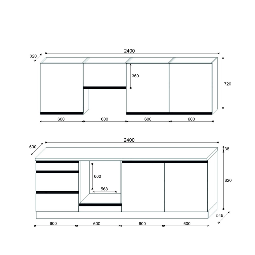 Mueble de cocina MARINA 240 cm roble craft/blanco brillante