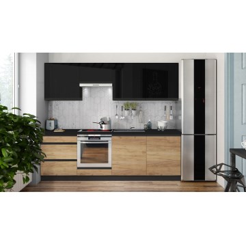 Mueble de cocina MARINA 240 cm roble craft/negro brillante
