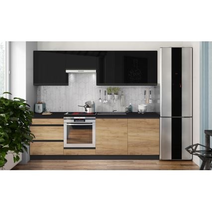 Mueble de cocina MARINA 240 cm roble craft/negro brillante