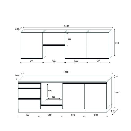 Mueble de cocina MARINA 240 cm roble craft/negro brillante