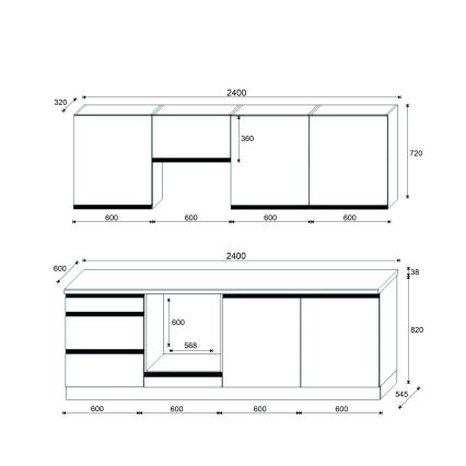 Mueble de cocina MARINA 240 cm roble craft/negro brillante