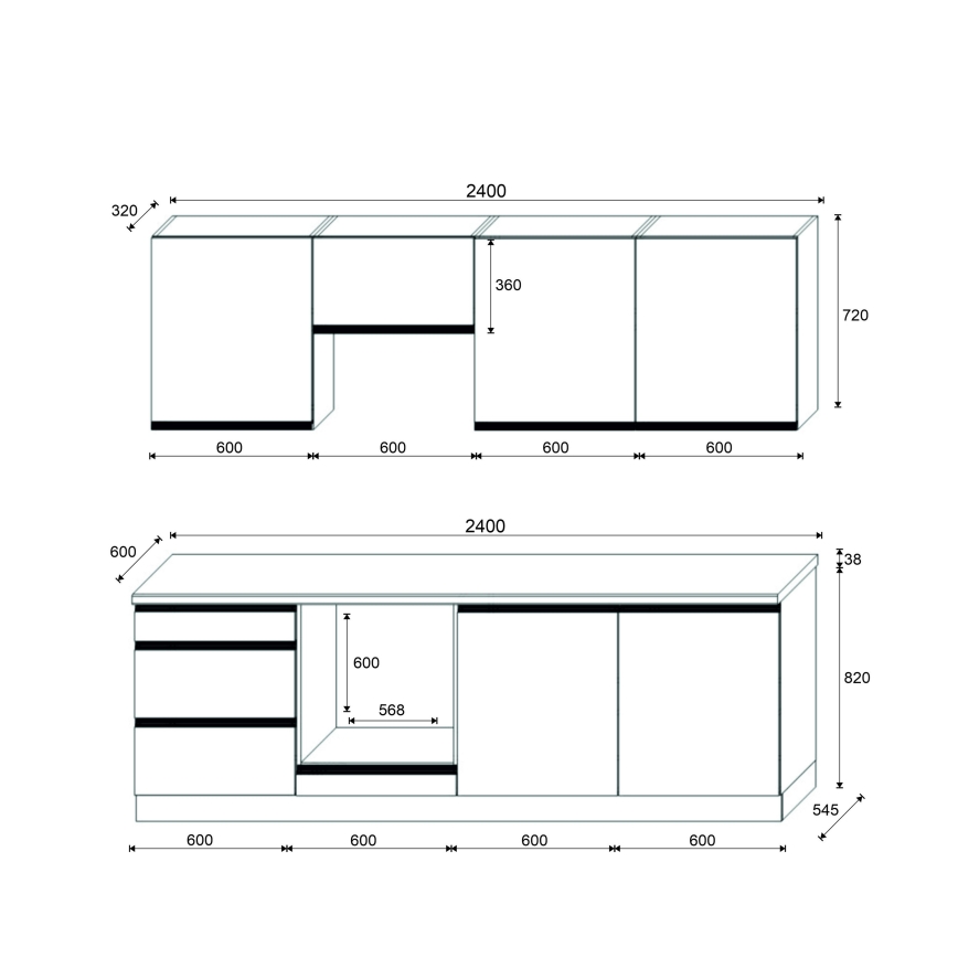Mueble de cocina MARINA 240 cm roble craft/negro brillante
