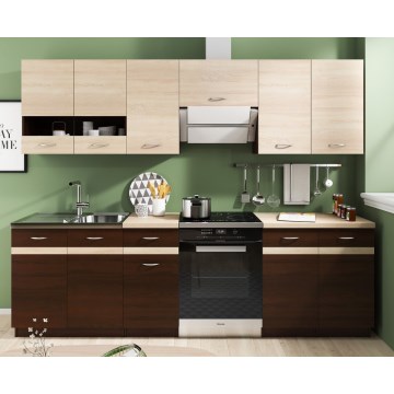 Mueble de cocina VALERIA de 240 cm, roble Sonoma/marrón