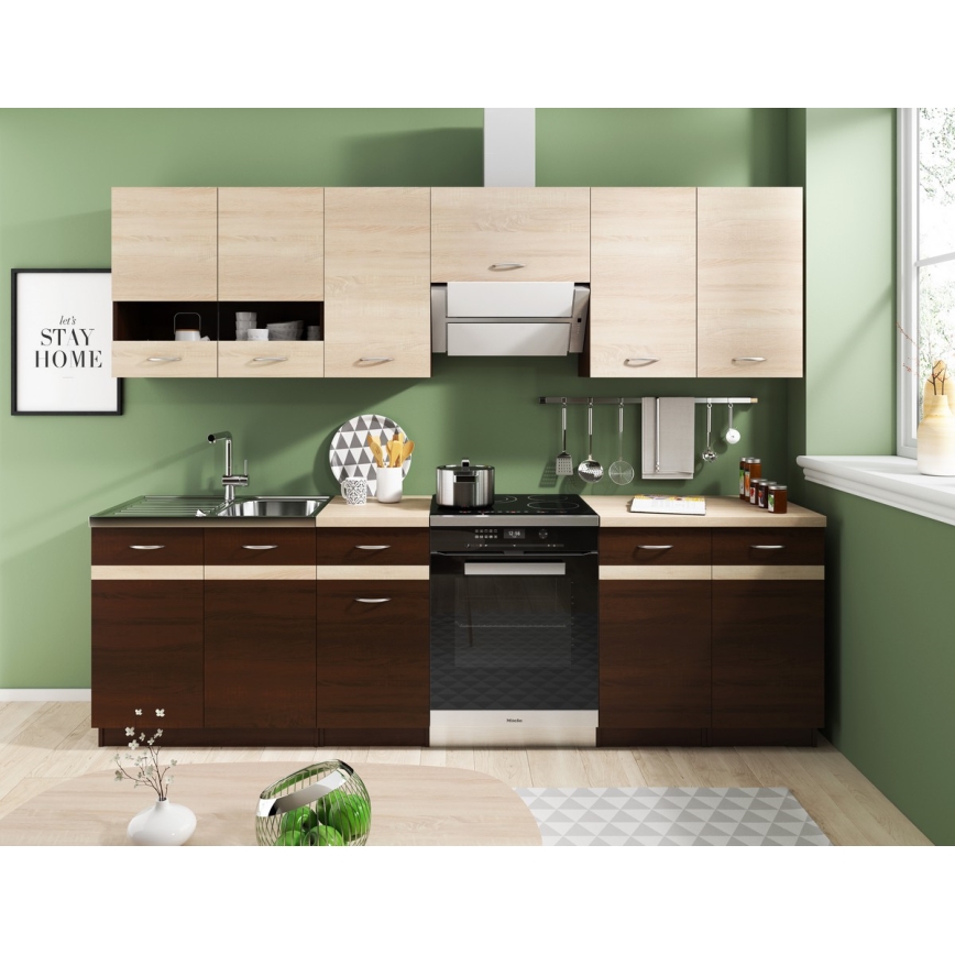 Mueble de cocina VALERIA de 240 cm, roble Sonoma/marrón