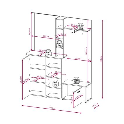 Mueble de entrada con espejo KEVIN marrón/blanco