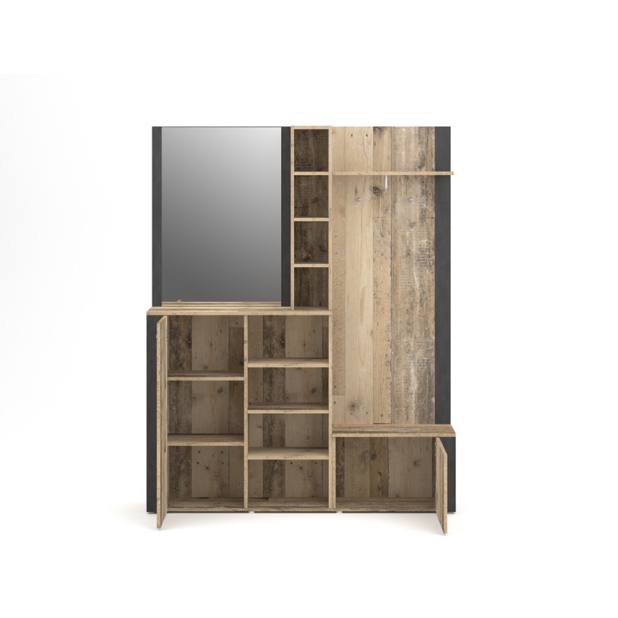 Mueble de entrada con espejo KEVIN marrón/negro