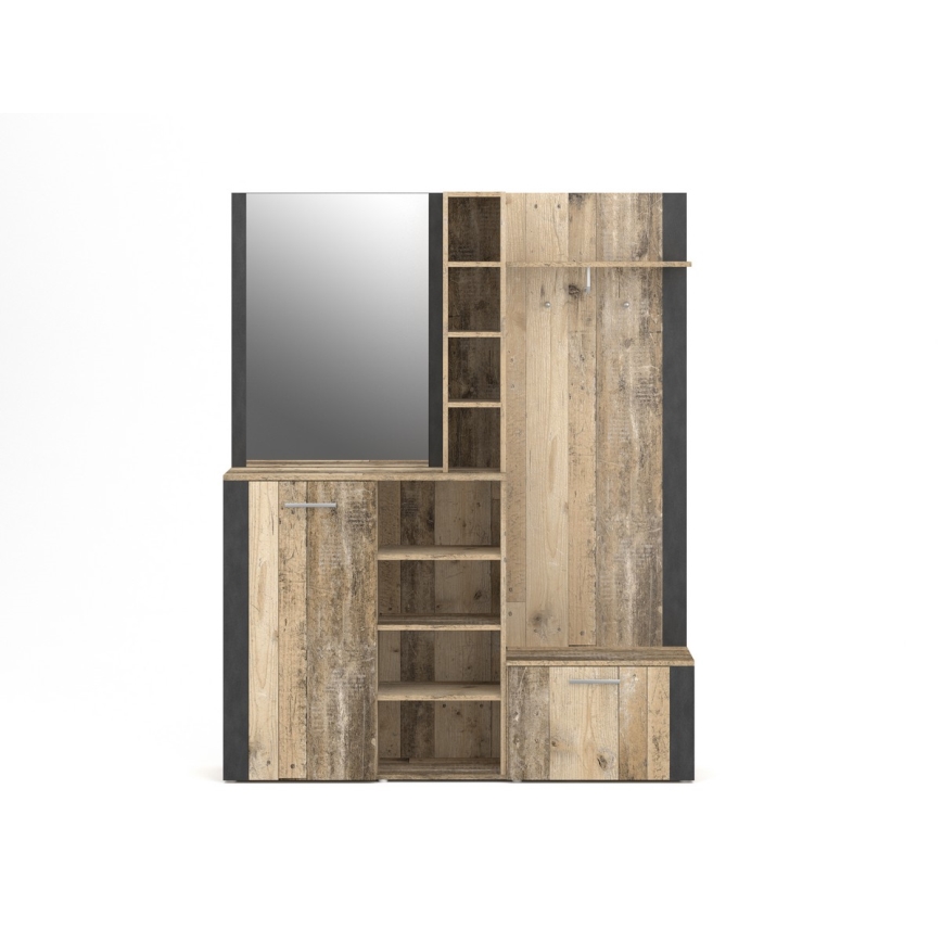 Mueble de entrada con espejo KEVIN marrón/negro