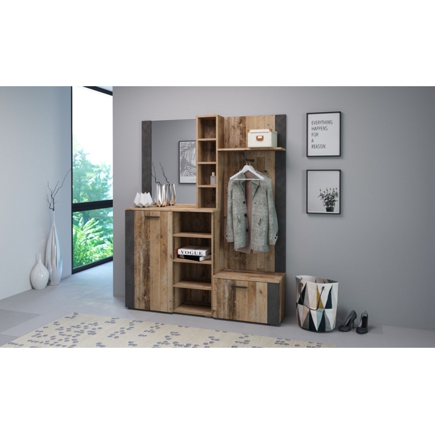 Mueble de entrada con espejo KEVIN marrón/negro