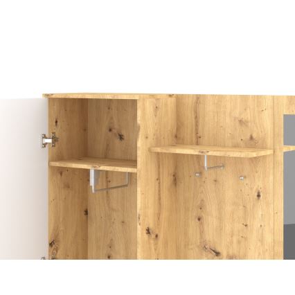 Mueble de entrada con espejo NOLAN roble artisan/blanco