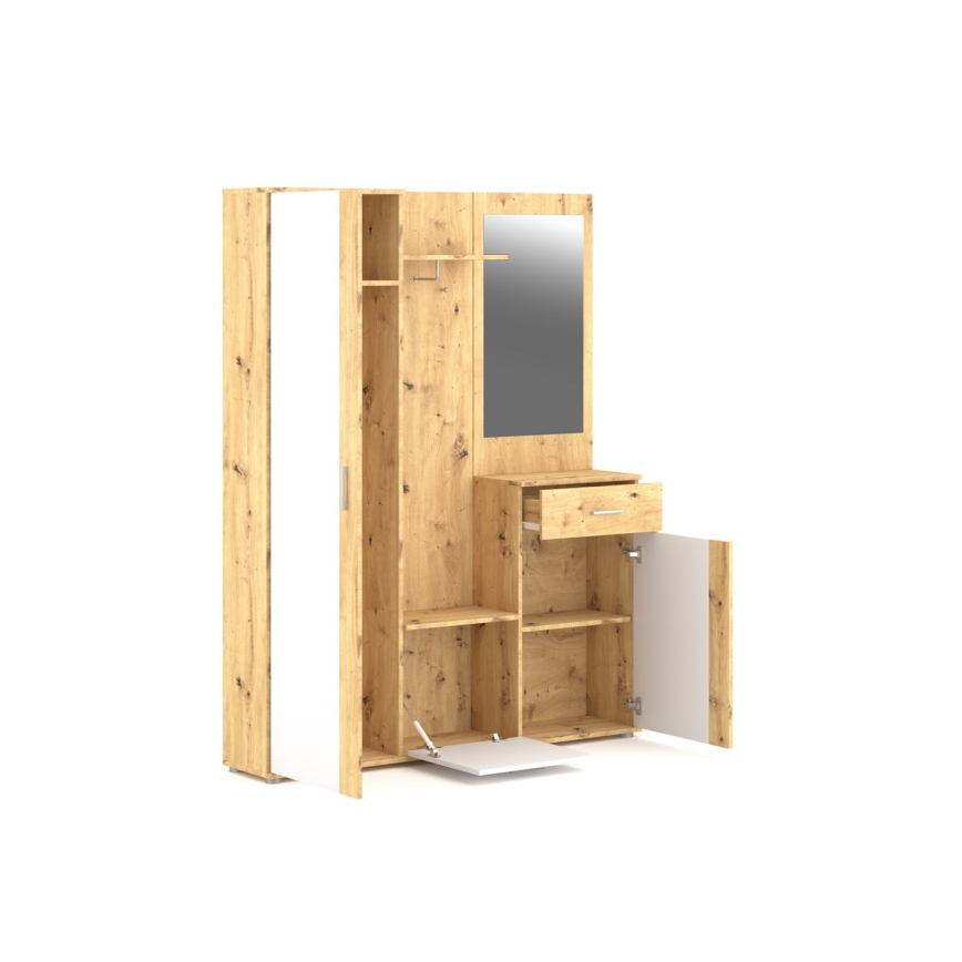 Mueble de entrada con espejo NOLAN roble artisan/blanco