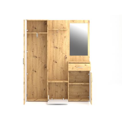 Mueble de entrada con espejo NOLAN roble artisan/blanco