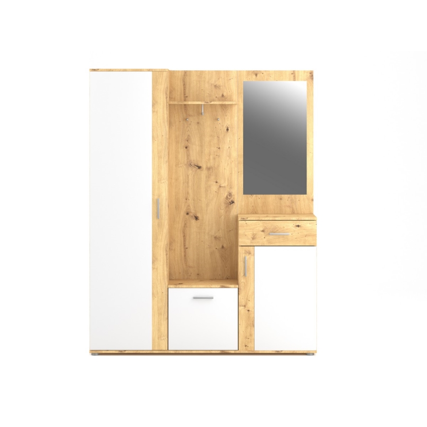 Mueble de entrada con espejo NOLAN roble artisan/blanco