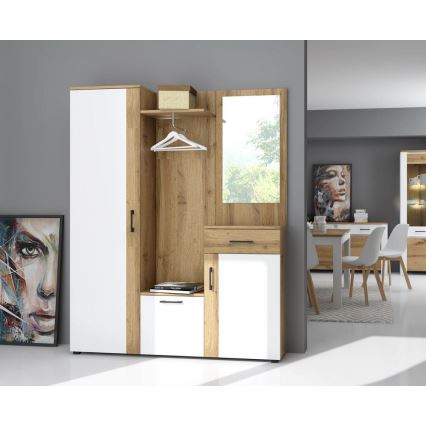 Mueble de entrada con espejo NOLAN roble artisan/blanco