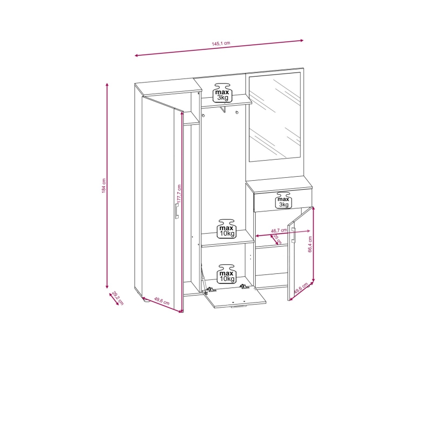 Mueble de entrada con espejo NOLAN roble artisan/blanco