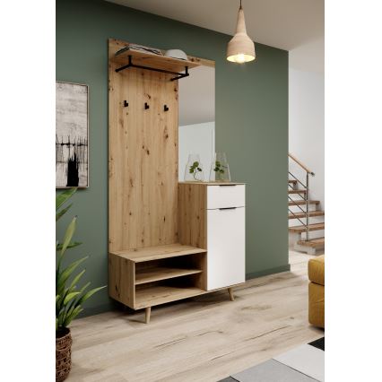 Mueble de entrada con espejo SVEN marrón/blanco