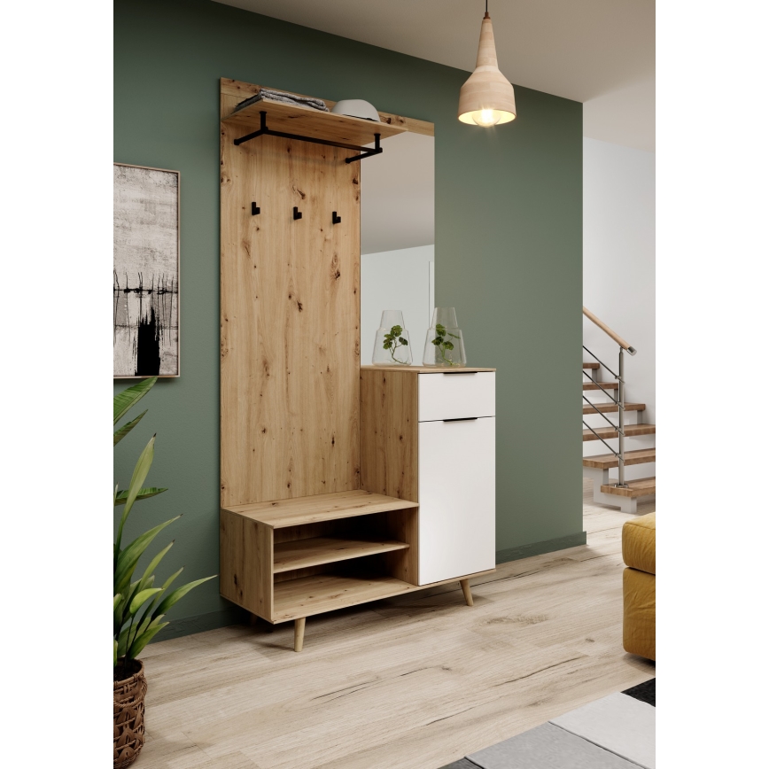 Mueble de entrada con espejo SVEN marrón/blanco